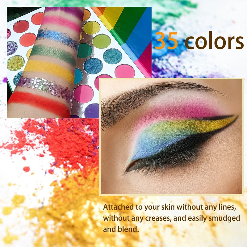 35-Color Rainbow Eyeshadow Palette – Highly Pigmented, Easy to Blend, Vibrant Shades for Creative Spring/Summer Looks
