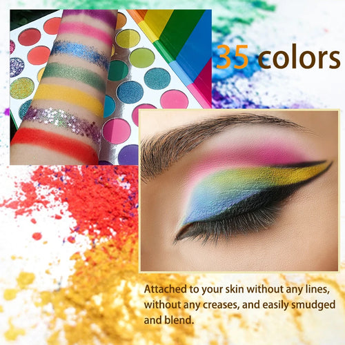 35-Color Rainbow Eyeshadow Palette – Highly Pigmented, Easy to Blend, Vibrant Shades for Creative Spring/Summer Looks